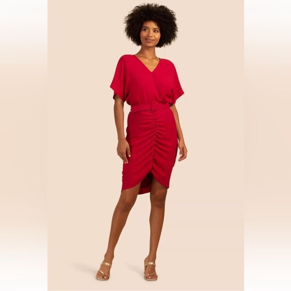 Trina Turk Zest Dress Sangria Red Short Sleeves Belted‎ Women's Size 8 no belt